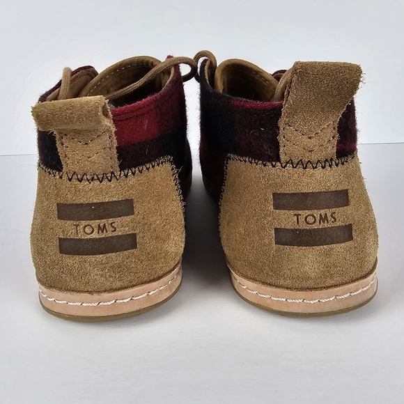 Toms Bota Desert Boots Red Plaid Felt Ankle Chukka Booties 8 - Picture 4 of 10
